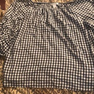 John Paul Richard  medium black & white gingham off shoulder ruffle 3/4 sleeve